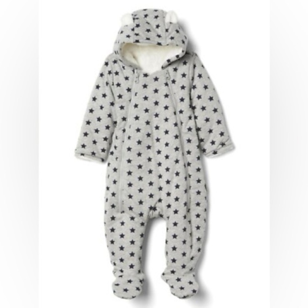 Baby Gap Cozy Sherpa Lined Hooded Footed Zip One Piece Coverall